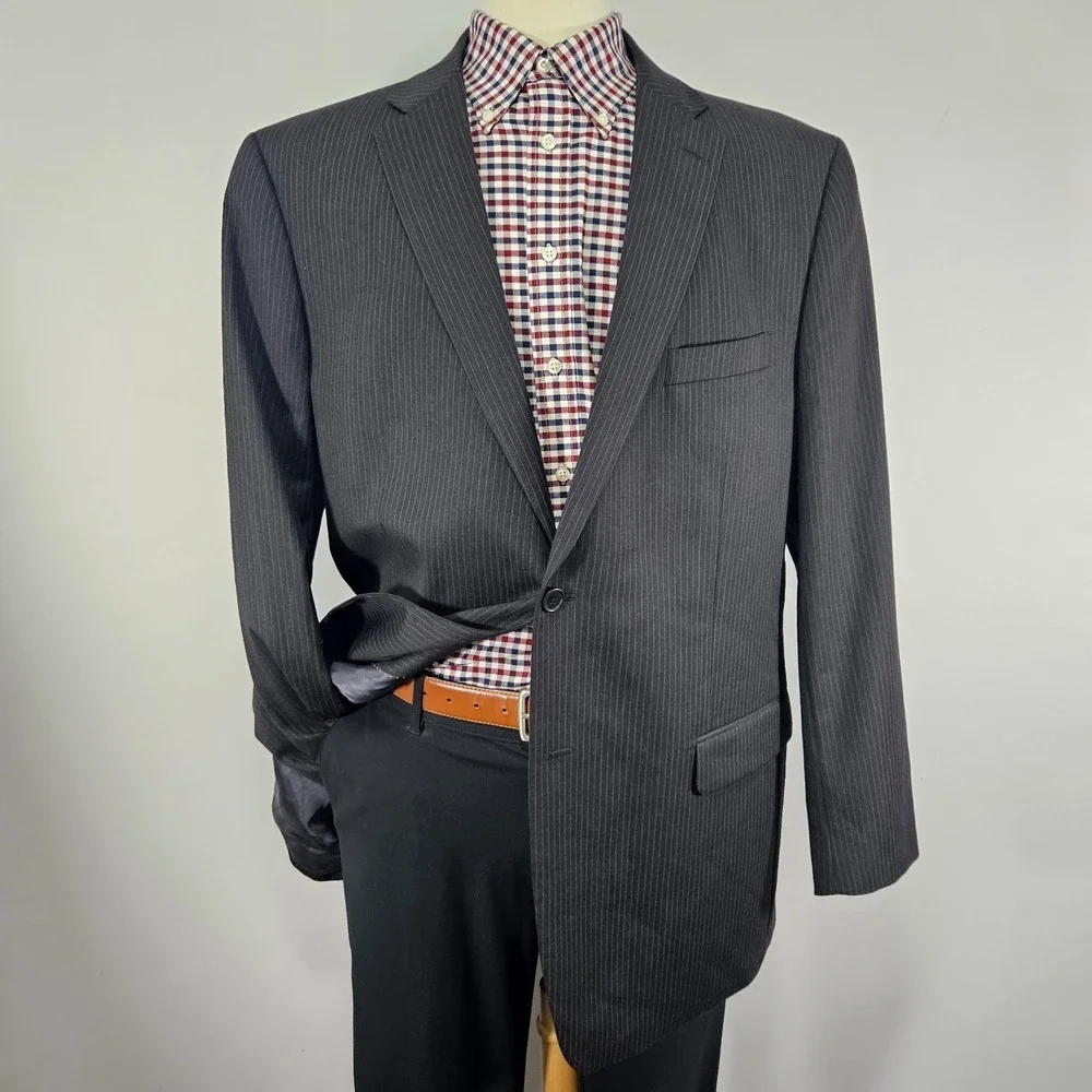 Tommy Hilfiger Men's Sport Coat Blazer Two Button Gray Pin Stripe Wool 46L